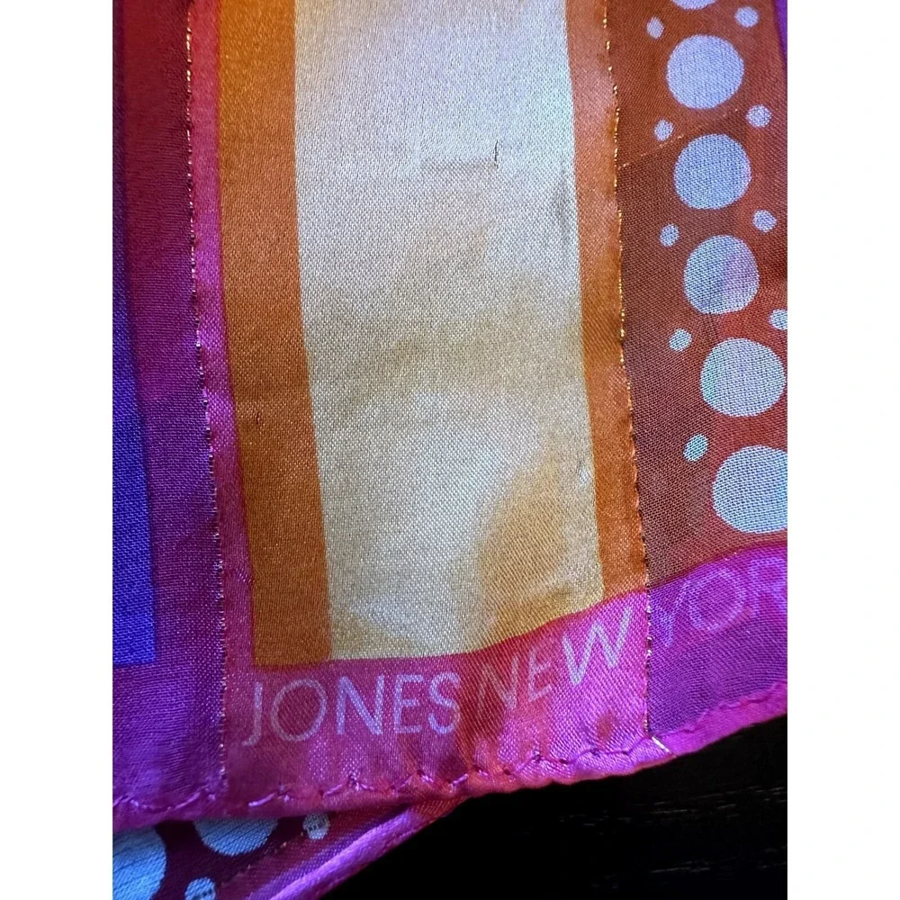Jones New York Scarf Multicolor Silk Striped Polka Dot Metallic Accent Oblong